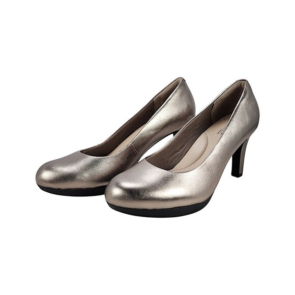 CLARKS Adriel Viola Comfort Pumps in Pewter Silver Leather Women's Size 6.5 - Picture 1 of 8